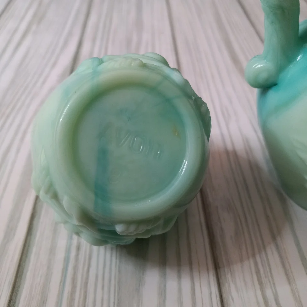 Vintage Avon Floral Moonwind Bath Oil Bottle & Bath Powder Sachet Glass Jar